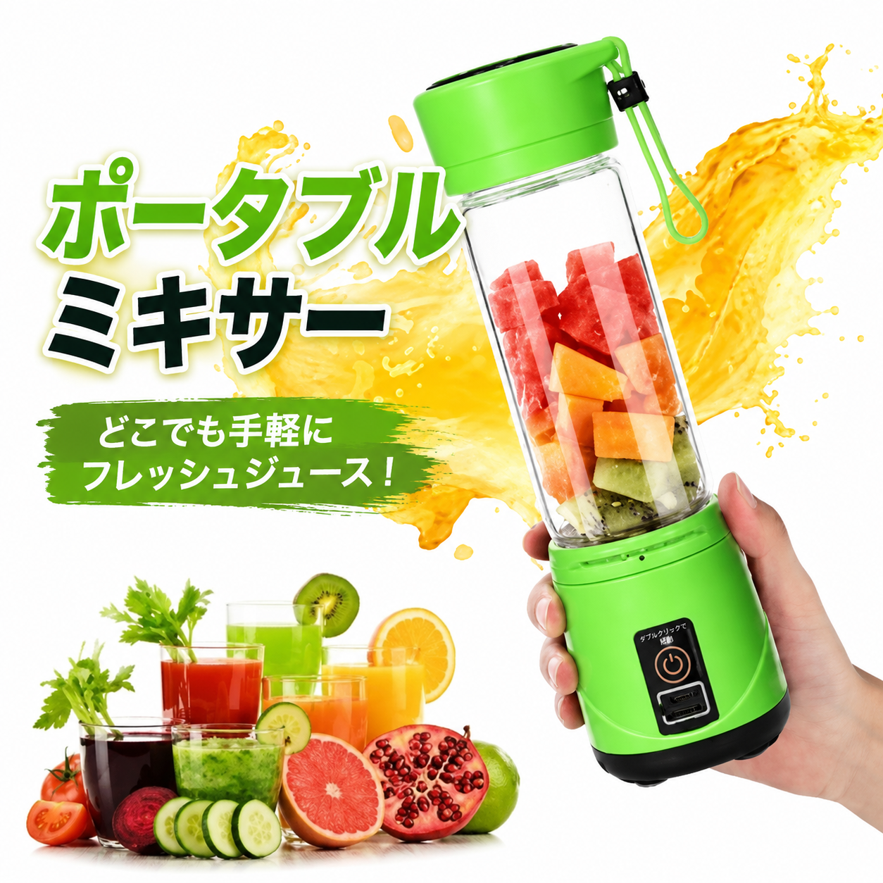 380ml ポータブルUSBミキサー｜フレッシュジュース・シェイク対応 コンパクトブレンダー